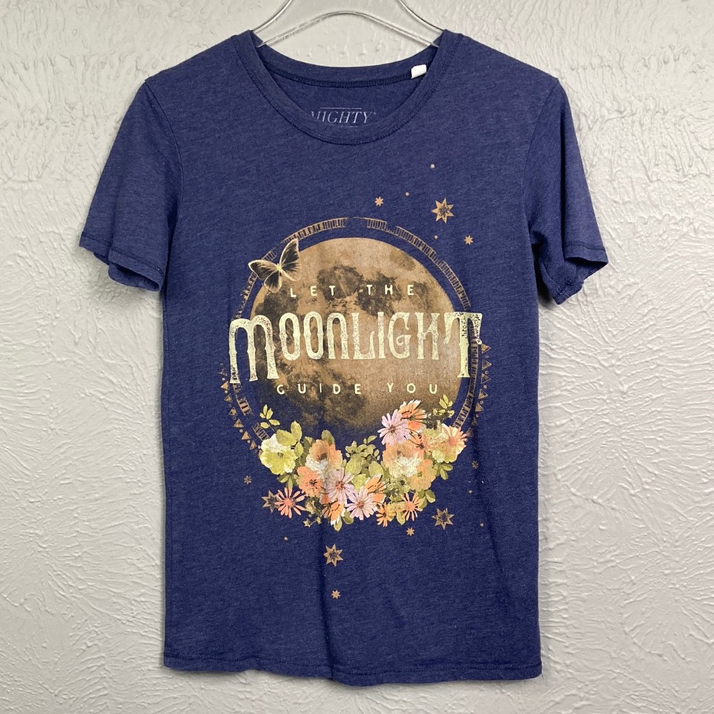 Mighty Fine Let The Moonlight Guide You Navy Blue Short Sleeve T-Shirt S…